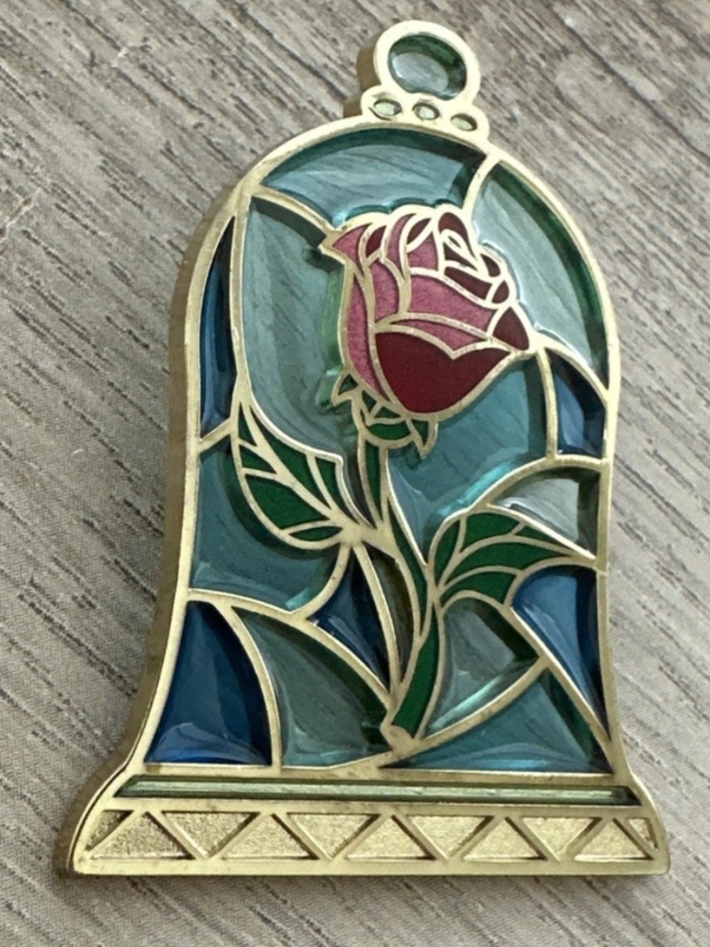 Disney Beauty and the Beast Stained Glass Enchanted Rose Cloche Enamel Lapel Pin
